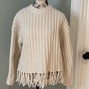 H&M Cream Cable Knit Fringed Wool Blend Sweater | Size S | Like New